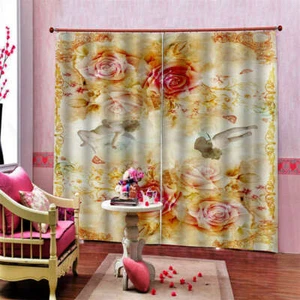 Yellow Big Petals Crossed Graffiti Printing 3D Blockout Curtains Fabric Window - Bild 1 von 8