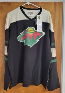 CCM Long Sleeve Minnesota Wild NHL Cream Black Hockey Jersey Size Adult XL Shirt - Picture 1 of 6