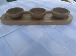 Pampered Chef Bamboo Tray With 3 Bowls - Picture 1 of 12