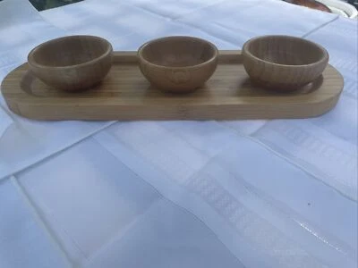 Pampered Chef Bamboo Tray With 3 Bowls - Image 1 of 4
