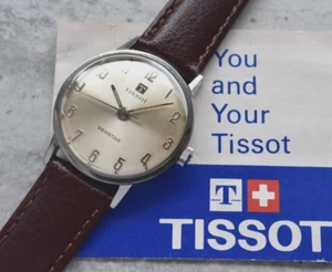 1966 Vintage Tissot Seastar Mechanical Silver Dial Leather Watch With Papers - Picture 1 of 22