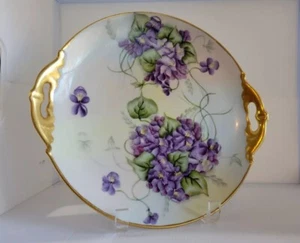 Vintage Austria MZ Moritz Zdekauer violett Goldrand Griff Kuchen Servierteller - Bild 1 von 11