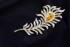 2Ct Pear Cut Lab-Created Citrine Women Beauty Brooch Pin 14K Yellow Gold Plated - Picture 1 of 3