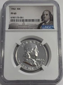 1962 NGC PF65 PROOF FRANKLIN HALF DOLLAR 50c 90% SILVER PORTRAIT LABEL RARE NICE - Bild 1 von 2