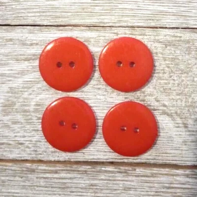 4 Red Sewing Buttons Crafting 2 Hole Round Flat Resin  .75"  20mm  - Image 1 of 2