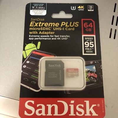 SanDisk Extreme PLUS 64GB microSDXC Memory Card w/ Adapter UHS-I V30 U3 Class 10 - Image 1 of 3