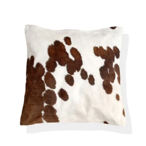 Funda Cojín Cuero Vaca Marrón y Blanco Artesanal, Cuadrada 15", Reversible, Elegante - Imagen 1 de 4
