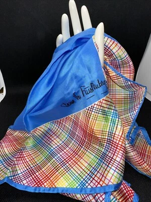 Diane Von Furstenburg for BAAR & BEARDS INC Vtg Silk Scarf Blue Geo Stripe Japan - Image 1 of 4