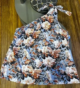 Floral Print Tie One Shoulder Blouse Shein Size Large  US Size 8 - 10 - Picture 1 of 3