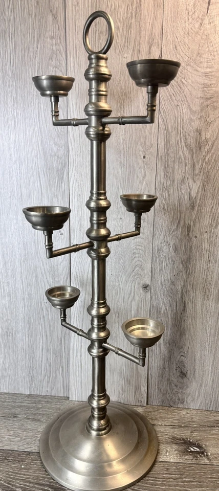 "Candelabro vintage PotterybarnPewter 6 brazos 25,5"" de alto pesado 7,5 lb" Foto 1 de 4