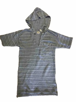 Hoban 90s Shirt Sz M Blue Striped Hooded Cotton Knit Tunic  Short Sleeve Vintage - Image 1 of 4