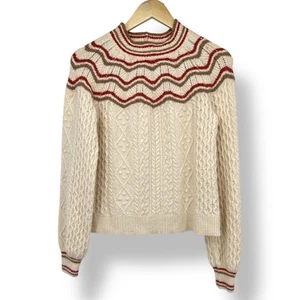 Madewell Pickard Mockneck Retro Pullover Zopfmuster Creme Damen S - Bild 1 von 8