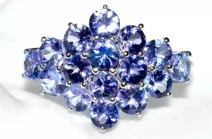 9ct White Gold Tanzanite Cluster Ring 3.20ct Size N/7 AA Tanzanite - Picture 1 of 13