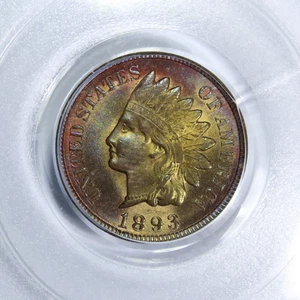1893 Indian Head Cent 1C PCGS MS 64 RB (Beautiful Toning) - Picture 1 of 3
