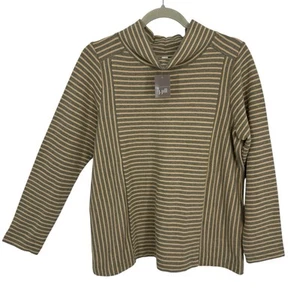 J Jill Seamed Mock Neck Top Size Medium P Tan gray Stripe Long Sleeve NEW - Picture 1 of 8