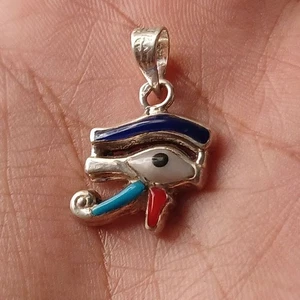 925 Silver Eye of Horus Pendant Inlaid with Lapis, Turquoise & Egyptian Touch - Picture 1 of 8