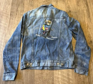 Polo Ralph Lauren Men’s Skiing Polo Bear Jean Jacket Sz M Blue - Picture 1 of 9