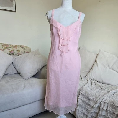 ABS от Allen Schwartz розовый 100% шелк оборки деталь платье миди без рукавов размер 4 - Изображение 1 из 4