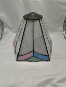 Art Hand Made Leaded Stained Glass Light Lamp Shade 5 Sided Tulips Pastel - Picture 1 of 6