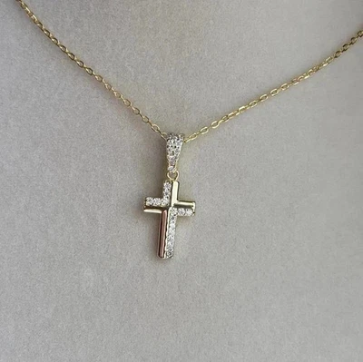 1Ct Round Cut Lab Created Diamond Women's Cross Pendant 14K Yellow Gold Plated - Image 1 of 4