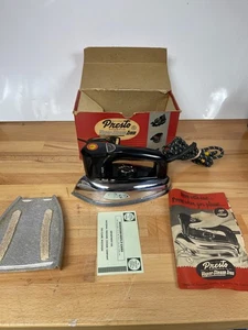 Vintage Presto Vapor-Steam Iron w/ Box Manual Cord Rest | 1950s Retro Chrome - Picture 1 of 15