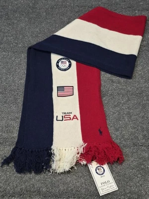 Cachecol Polo Ralph Lauren Team EUA lã tamanho único 2022 vermelho olímpico branco azul - Imagem 1 de 4