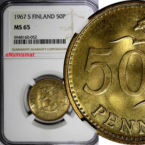 Finland Aluminum-Bronze 1967 S 50 Pennia NGC MS65 1 GRADED HIGHEST KM# 48 (52) - Picture 1 of 4
