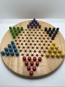 11” Round Wooden Chinese Checkers Classic Game Board and Colored Wooden Pegs - Picture 1 of 9