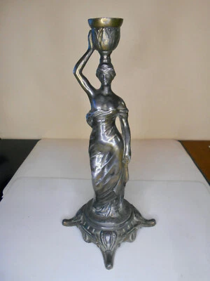 Ancien pied de lampe pétrole bougeoir régule signé Guillemin femme cariatide 1 - Photo 1/4