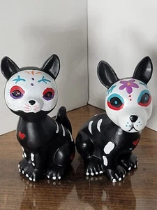 Juego de Figuras Adorables Calavera de Azúcar Gato y Perro Día de los Muertos - Imagen 1 de 5