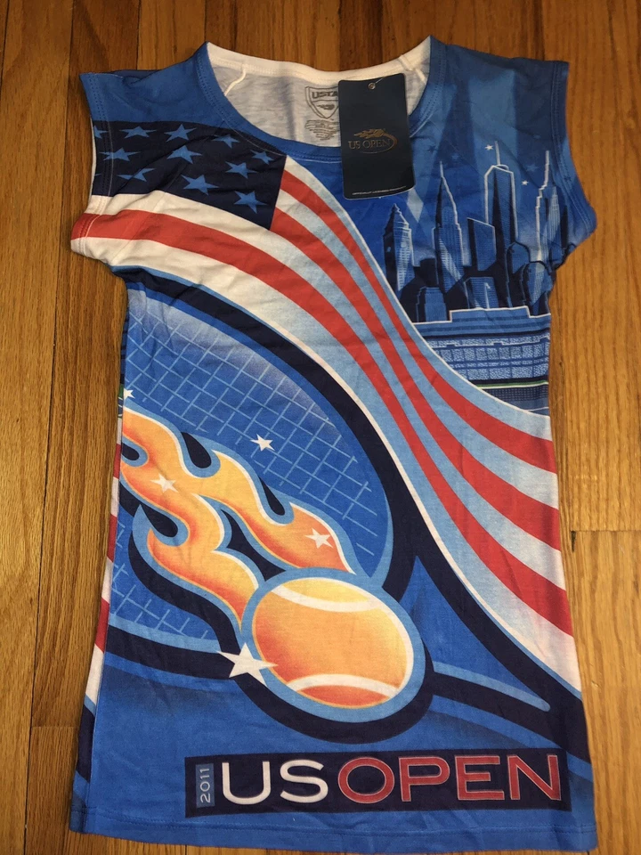 NUEVA CAMISETA ESTAMPADA CON LOGOTIPO OFICIAL DE LA USTA DE TENIS ABIERTA DE NYC 2011 BANDERA TALLA S Foto 1 de 4