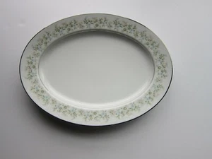 Noritake Savannah 13.5" Oval Serving Platter Floral with Platinum Rim  #2031 - Picture 1 of 4