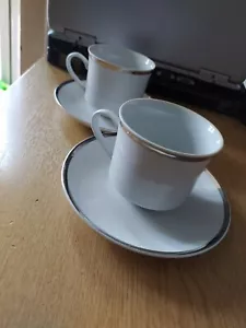 Carlsbad Bohemia Czechoslovakia Porcelain Cup & Saucer x2 - White & Silver - G11 - Picture 1 of 7