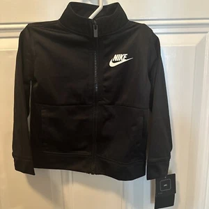 Nike Boy's Zip Front Track Suit Jacket Black white logo - Picture 1 of 5