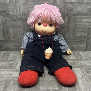 Vtg 80s Jumbo Ice Cream Girl Doll 24" Pink Hair Blue Overalls 1980 Giant Head - Picture 1 of 20