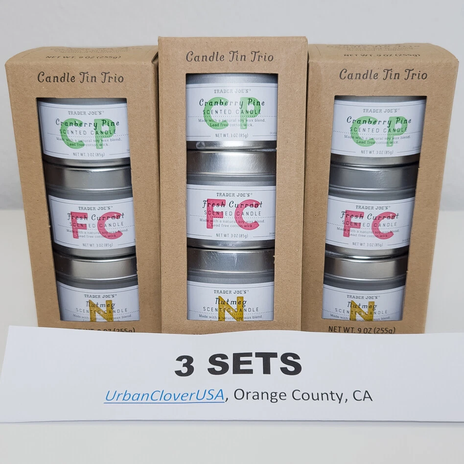 Trader Joe's Holiday Gift🎁 Juego de trío de latas de velas | Pino arándano, grosella, nuez moscada Foto 1 de 4