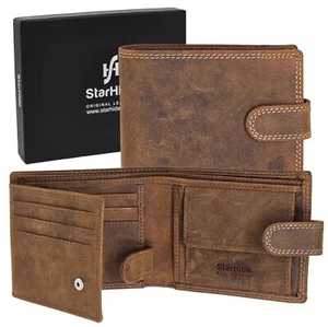 Starhide Mens Distressed Hunter Leather Wallet Purse With Secure Coin Pocket 710 - Picture 1 of 10