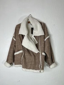 David And Danny Sherpa Sweater Jacket Brown White Wrap Warm Boho Coat Size Small - Picture 1 of 13