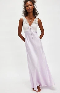 Free People Countryside Purple Satin Lavender Lace Maxi Slip Dress Medium NWOT - Picture 1 of 6