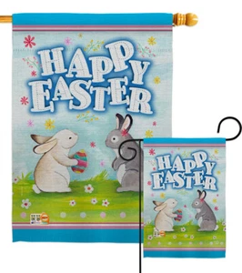 Happy Easter Bunnys Lovely Egg Spring Floral Garden House Yard Flag Banner - Picture 1 of 13