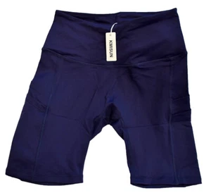 KMISUN Navy Blue Biker Shorts w/Pockets Women's Size S High Waist Tummy Control - Picture 1 of 5
