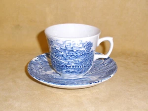 Ridgeway of Staffordshire England Meadowsweet Blue & White Cup & Saucer - Picture 1 of 7