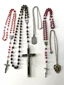Lot of 5 Vintage Assorted Crucifix Rosary Beaded Necklaces Religious Jewelry - Picture 1 of 23
