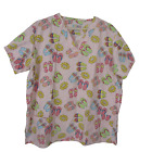 STAT Medical Scrub Shirt women sz L Cotton Polyester Flip Flops beach pink vtg