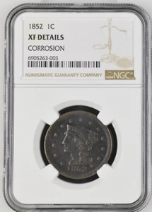 1852 Liberty Head/Braided Head Large Cent 1C - NGC - XF Details (Corrosion) - Picture 1 of 2