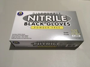 SUNSET DISPOSABLE NITRILE BLACK GLOVES BOX OF 100 EXAM GRADE POWDER FREE XL - Picture 1 of 2