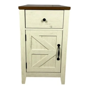 Farmhouse End Table with Charging Station, Barn Door & Drawer, Versatile Storage - Picture 1 of 13