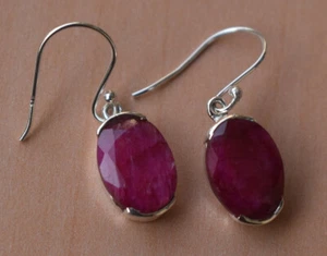 Valentine's Day Ruby Gemstone 925 Sterling Silver Handmade Earring U-3 - Picture 1 of 6