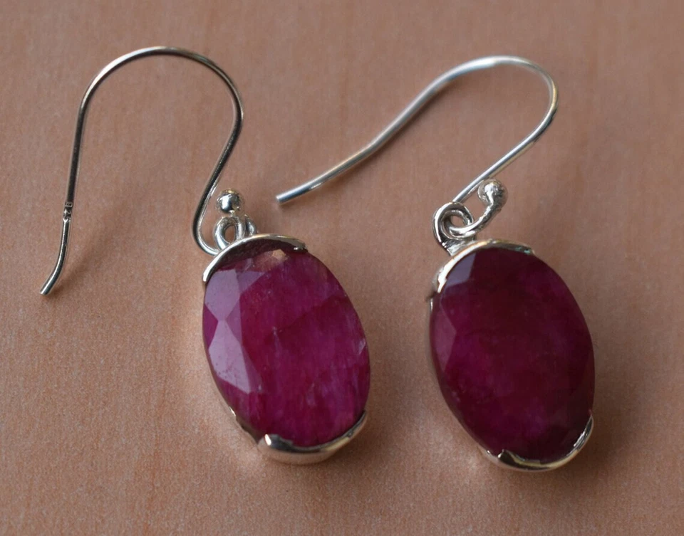 Valentine's Day Ruby Gemstone 925 Sterling Silver Handmade Earring U-3 - Image 1 of 4