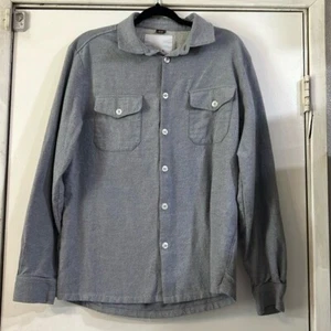 Wear London Cotton Button Down Shirt Flannel Micro Print Stripe Blue Gray Large - Picture 1 of 6